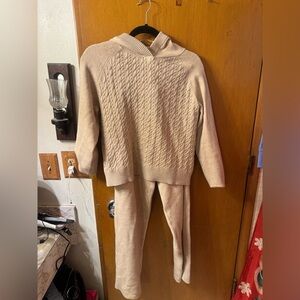 Women's Beige Cable Knit Sweater Set with hood